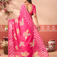 Pink floral printed chiffon saree party wear
