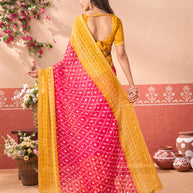 Pink geometric printed chiffon saree casual wear