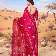 Pink bandhani printed georgette saree party wear