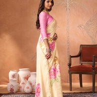 Cream embroidered silk blend saree casual wear
