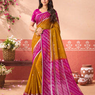 Mustard printed silk blend saree daily wear