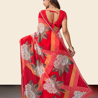 Laxmipati Rudramala Orange Georgette Floral Printed Saree