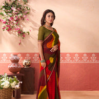 Multicolor abstract printed georgette saree wedding wear