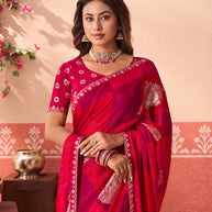 Pink geometric printed silk blend saree wedding wear