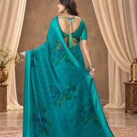 Blue printed georgette saree party wear