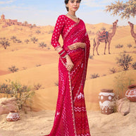 Pink bandhani printed georgette saree casual wear