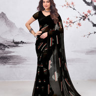 Black geometric printed georgette saree party wear
