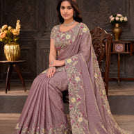 Purple embroidered silk blend saree daily wear