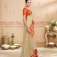 Yellow embroidered silk blend saree wedding wear