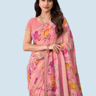 Laxmipati Rudramala Pink Georgette Floral Printed Saree