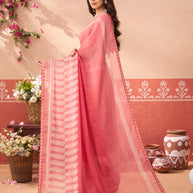 Orange floral printed chiffon saree daily wear