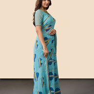 Laxmipati Rudramala Blue Georgette Geometric Printed Saree