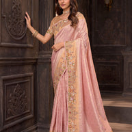 Pink embroidered silk blend saree wedding wear