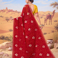 Red bandhani printed georgette saree party wear