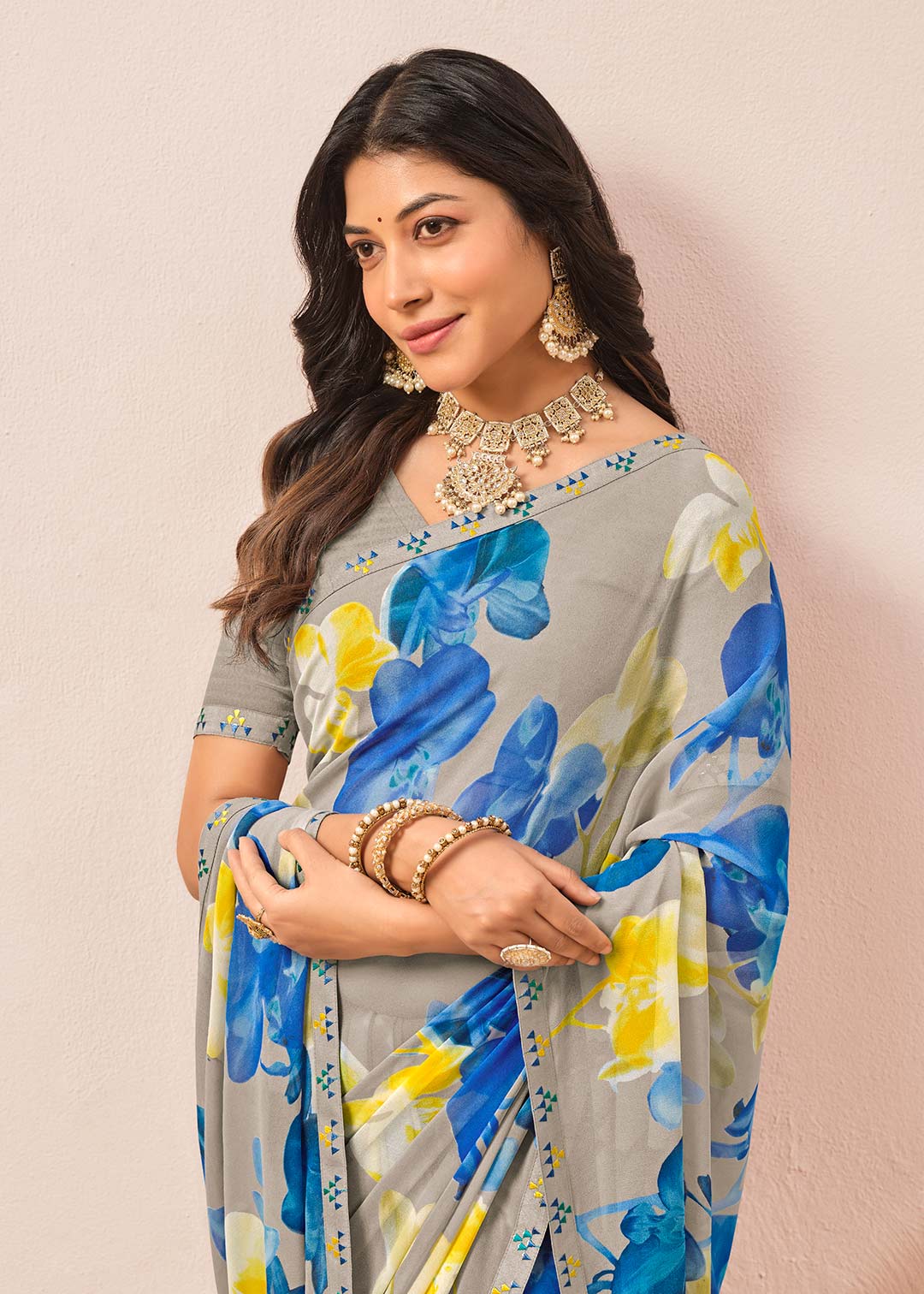 grey georgette saree