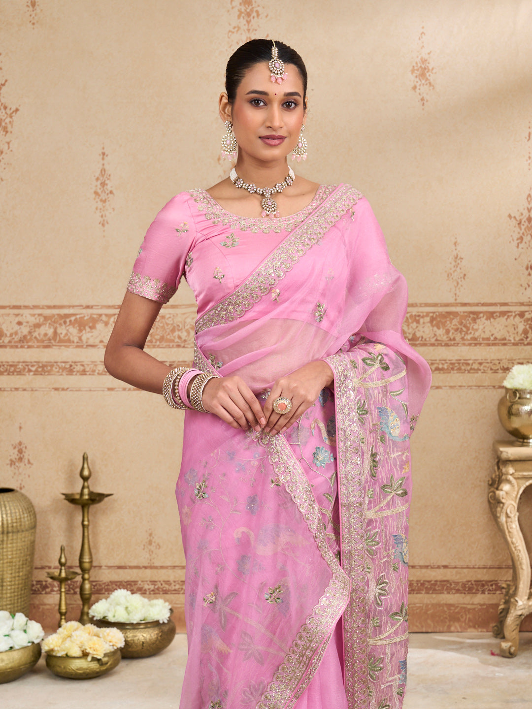 pink colour saree