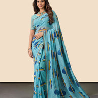 Laxmipati Rudramala Blue Georgette Geometric Printed Saree