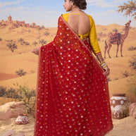 Red printed georgette saree party wear