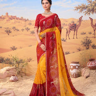 Orange bandhani printed georgette saree festive wear
