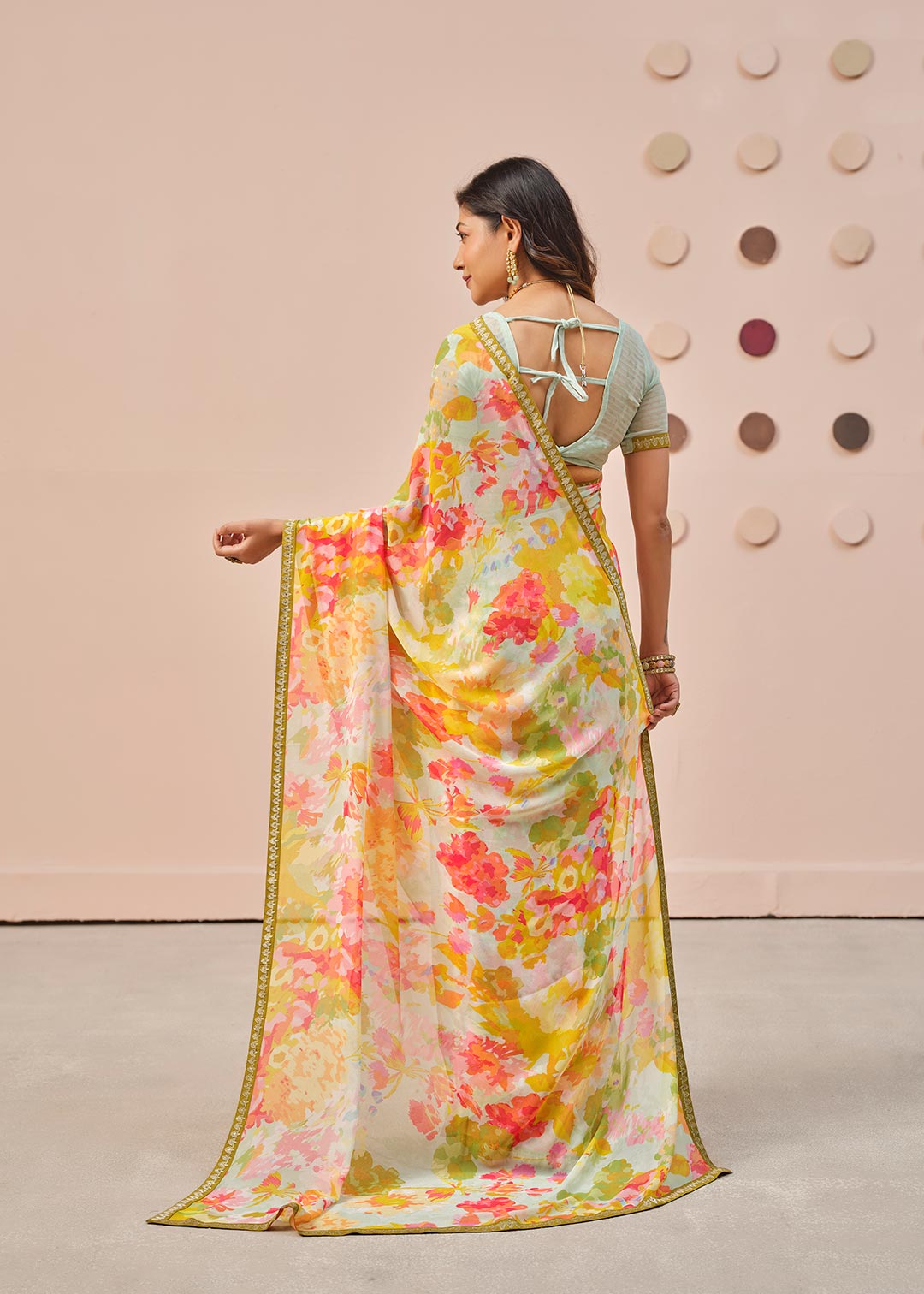 Multicolor printed georgette saree party wear