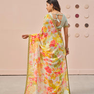Multicolor printed georgette saree party wear