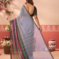 Grey geometric printed georgette saree party wear