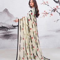 White floral printed georgette saree daily wear