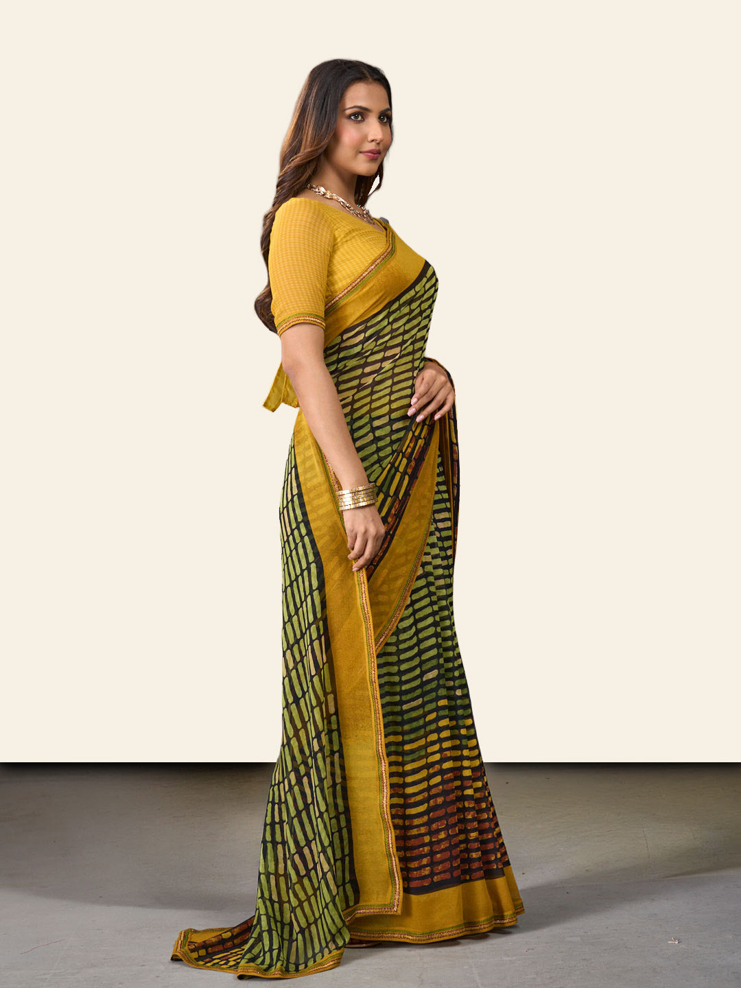Laxmipati Rudramala Green Georgette Geometric Printed Saree
