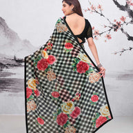 Black printed georgette saree festive wear