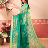Green floral printed chiffon saree daily wear