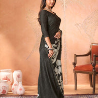 Black embroidered silk blend saree daily wear