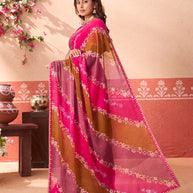 Pink floral printed chiffon saree festive wear