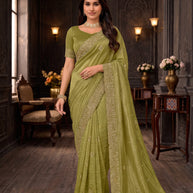 Green embroidered chiffon saree daily wear