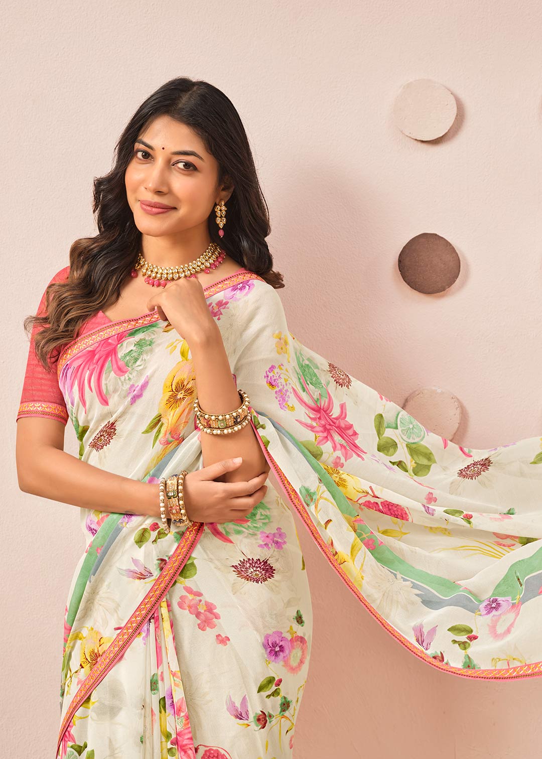 cream colour saree
