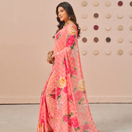 Pink floral printed georgette saree festive wear