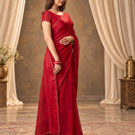 Red geometric printed georgette saree casual wear