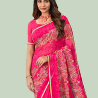 Laxmipati Rudramala Pink Georgette Floral Printed Saree