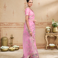 Pink embroidered chiffon saree wedding wear