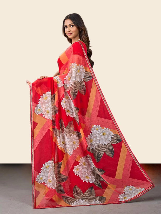 Laxmipati Rudramala Orange Georgette Floral Printed Saree