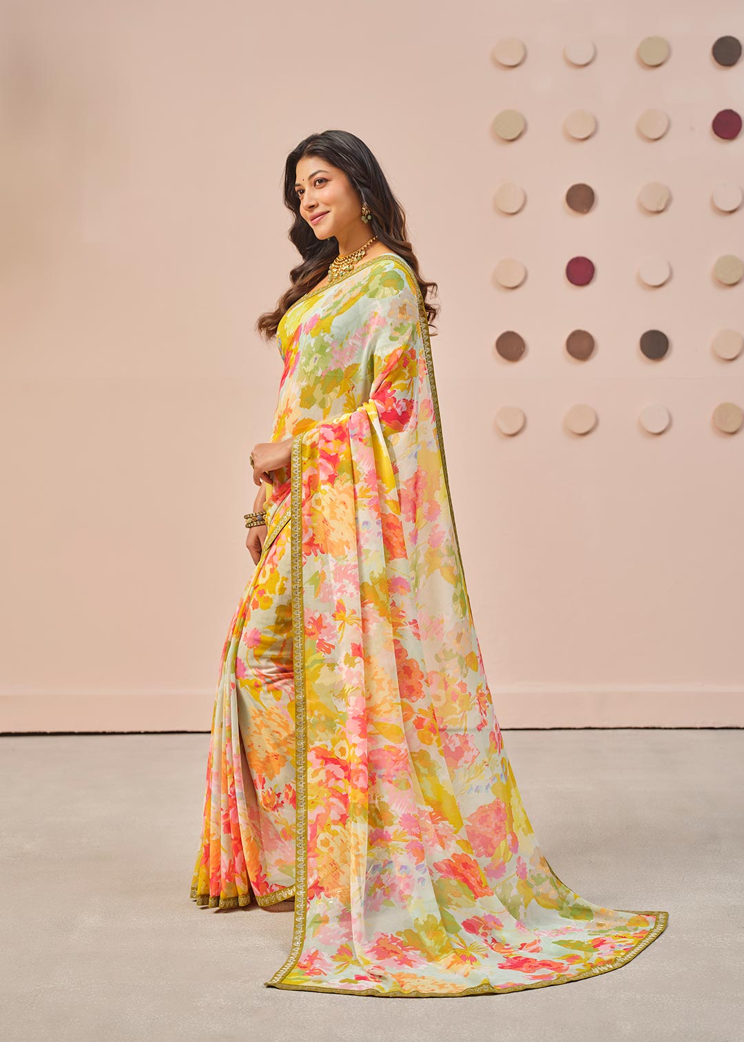 Multicolor printed georgette saree casual wear