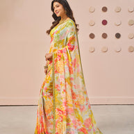 Multicolor printed georgette saree casual wear