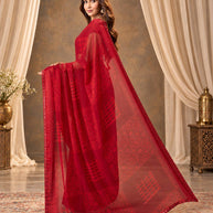 Red geometric printed georgette saree daily wear