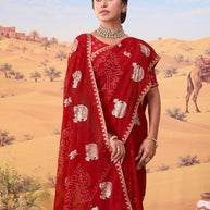 Red bandhani printed georgette saree wedding wear