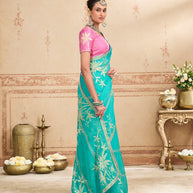 Blue work chiffon saree wedding wear