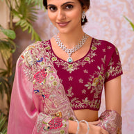 Pink embroidered chiffon saree party wear
