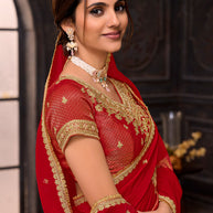 Red embroidered silk blend saree daily wear