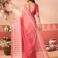 Orange floral printed chiffon saree festive wear