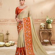 Yellow embroidered silk blend saree festive wear