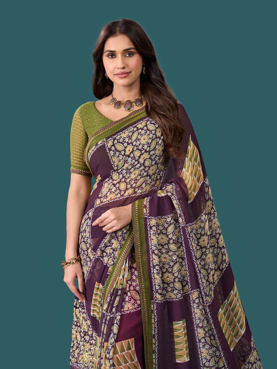 Laxmipati Rudramala Purple Georgette Floral Printed Saree