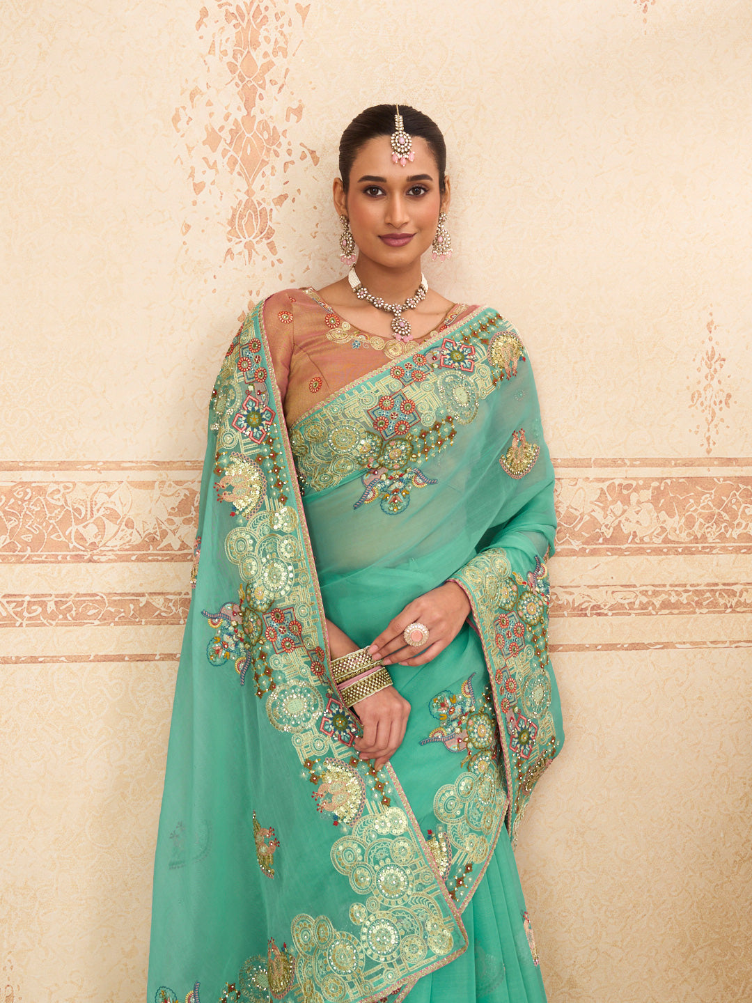 blue designer saree